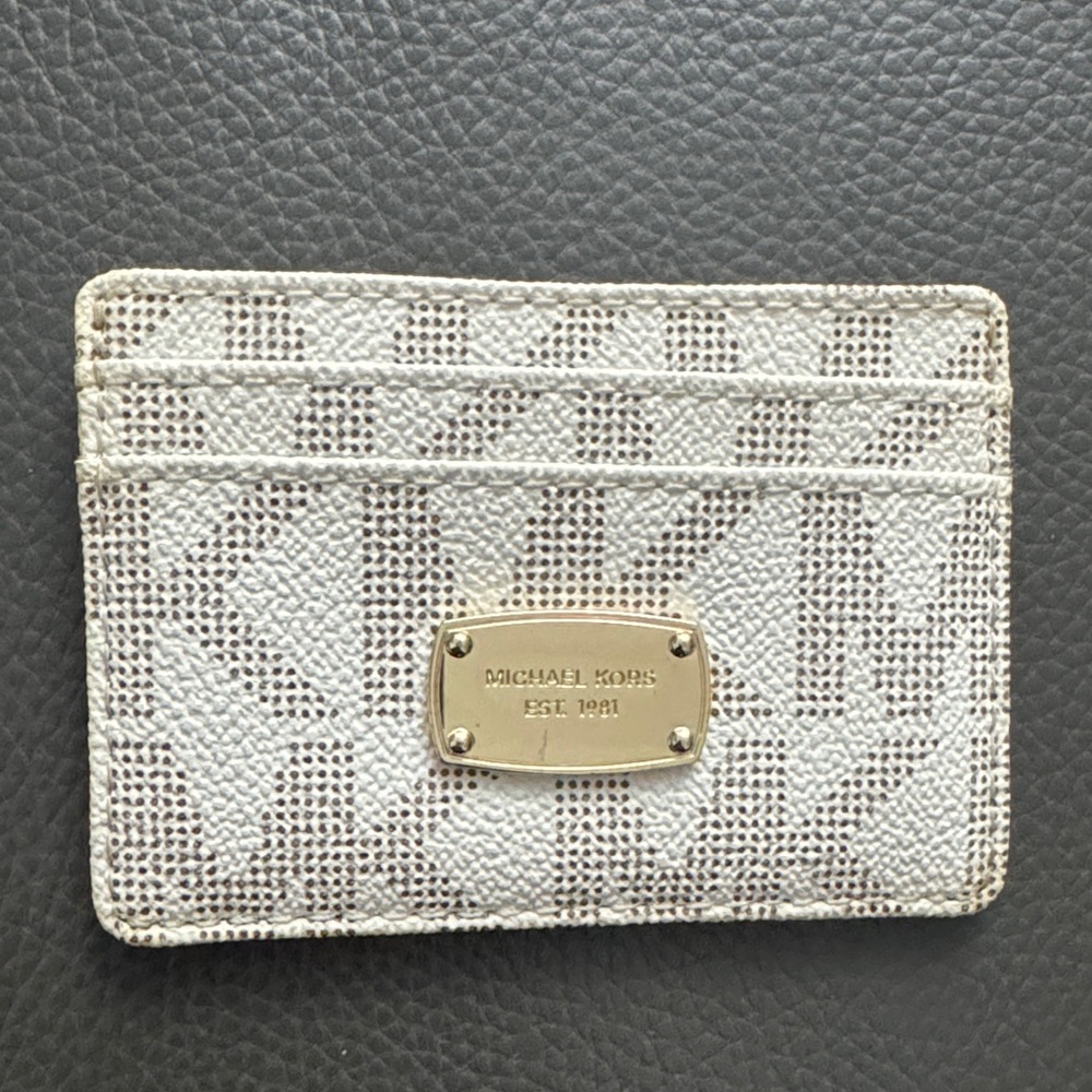 Michael Kors Cream Card Holder with Gold Logo